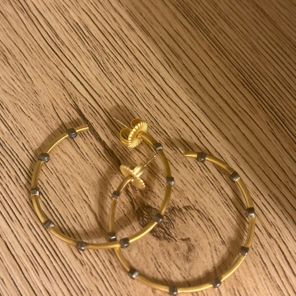 Freida Rothman 925 Gold and Black Hoop Earrings - Picture 5 of 5